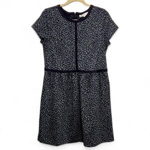 Loft Short Sleeve Dress Animal Print Size 12 Monochrome Cinched Waist